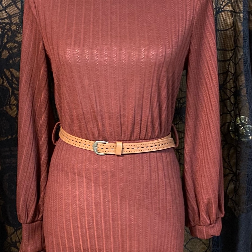 Macy's Rust Long Sleeve Dress with Belt